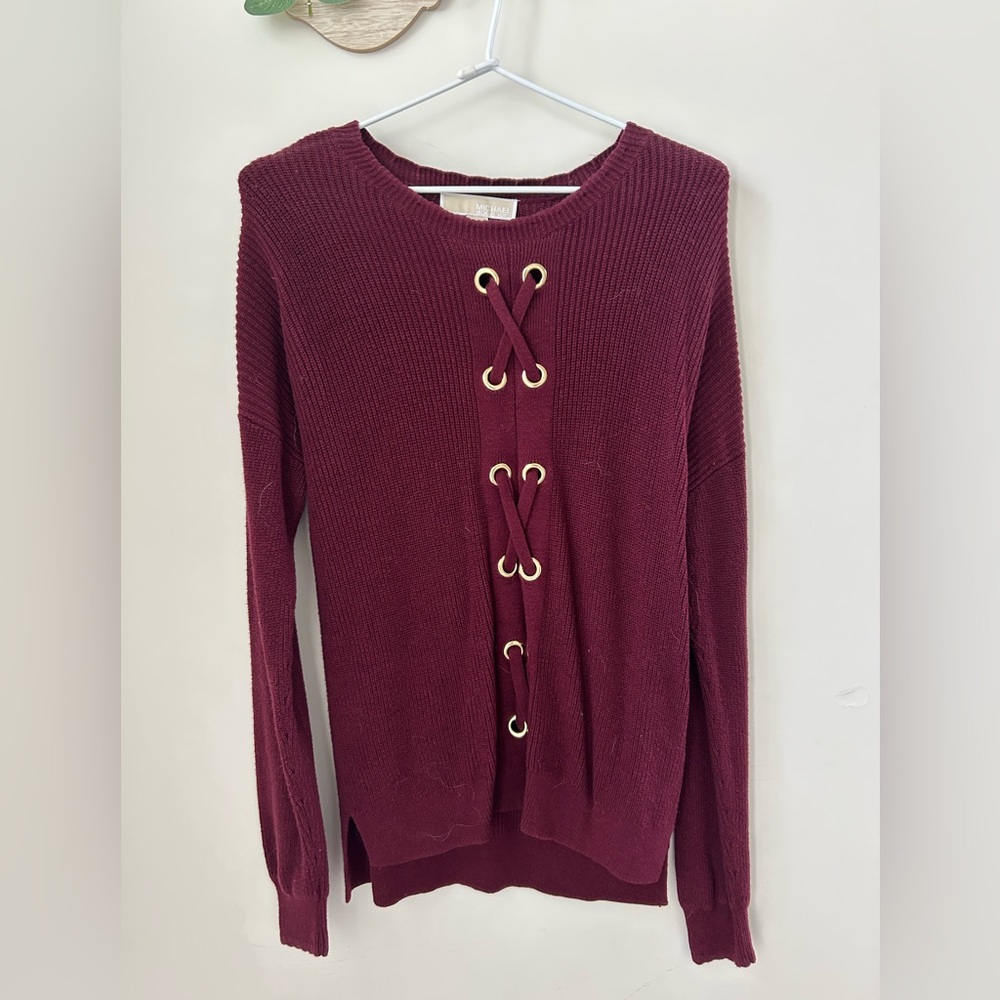 Burgundy Lace-Up Sweater